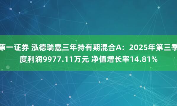 第一证券 泓德瑞嘉三年持有期混合A:2025年第三季度利润9977.11万元 净值增长率14.81%