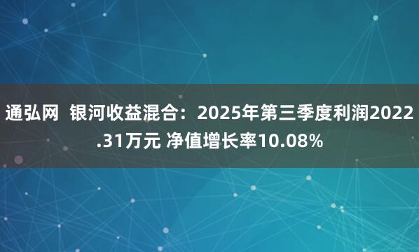 通弘网 银河收益混合:2025年第三季度利润2022.31万元 净值增长率10.08%